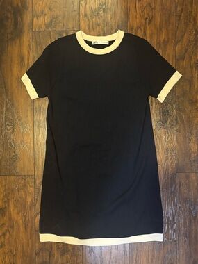 Zara navy Knit T-Shirt Dress with Cream Trim
